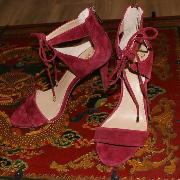 NEW Vince Camuto Cally Burgundy/Red Suede Lace-Up Strappy Heels Sandals - Picture 1 of 6